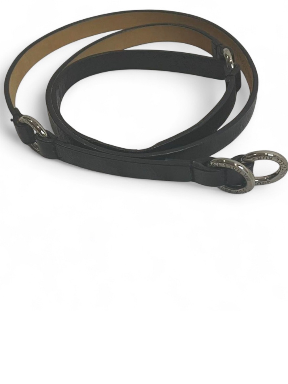 Michael Kors Black Leather Skinny Belt Silver Logo Ring Hardware S/M